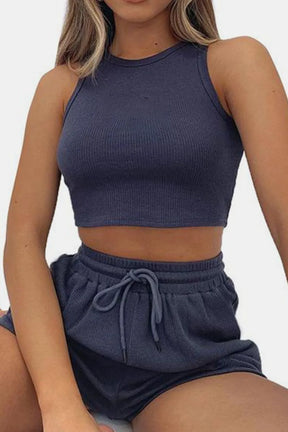 Round Neck Top and Drawstring Shorts Set - V.I.P Digital Presence