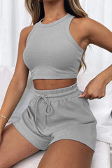 Round Neck Top and Drawstring Shorts Set - V.I.P Digital Presence