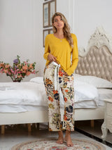 Round Neck Top and Printed Pants Lounge Set - V.I.P Digital Presence