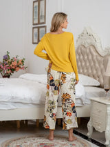 Round Neck Top and Printed Pants Lounge Set - V.I.P Digital Presence