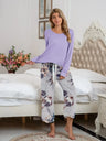 Round Neck Top and Printed Pants Lounge Set - V.I.P Digital Presence