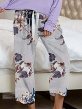 Round Neck Top and Printed Pants Lounge Set - V.I.P Digital Presence