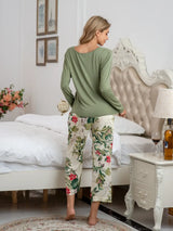 Round Neck Top and Printed Pants Lounge Set - V.I.P Digital Presence