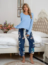 Round Neck Top and Printed Pants Lounge Set - V.I.P Digital Presence