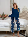 Round Neck Top and Printed Pants Lounge Set - V.I.P Digital Presence