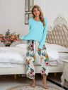 Round Neck Top and Printed Pants Lounge Set - V.I.P Digital Presence