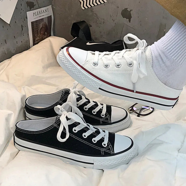 Round Toe Lace-Up Canvas Sneakers - V.I.P Digital Presence