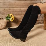 Round Toe Suede Low Heel Boots - V.I.P Digital Presence