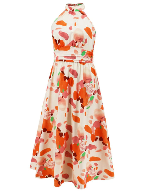 Ruched Printed Halter Neck Dress - V.I.P Digital Presence