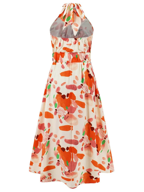 Ruched Printed Halter Neck Dress - V.I.P Digital Presence
