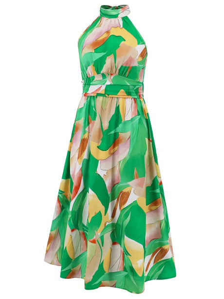 Ruched Printed Halter Neck Dress - V.I.P Digital Presence