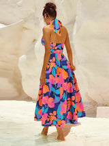 Ruched Printed Halter Neck Dress - V.I.P Digital Presence