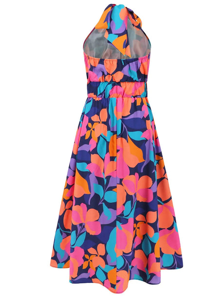 Ruched Printed Halter Neck Dress - V.I.P Digital Presence