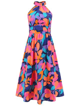 Ruched Printed Halter Neck Dress - V.I.P Digital Presence