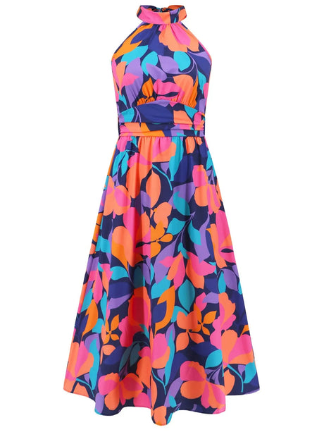 Ruched Printed Halter Neck Dress - V.I.P Digital Presence