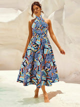 Ruched Printed Halter Neck Dress - V.I.P Digital Presence