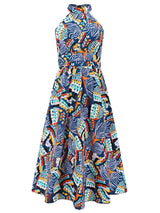 Ruched Printed Halter Neck Dress - V.I.P Digital Presence
