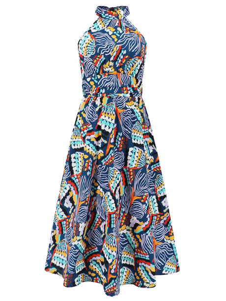 Ruched Printed Halter Neck Dress - V.I.P Digital Presence