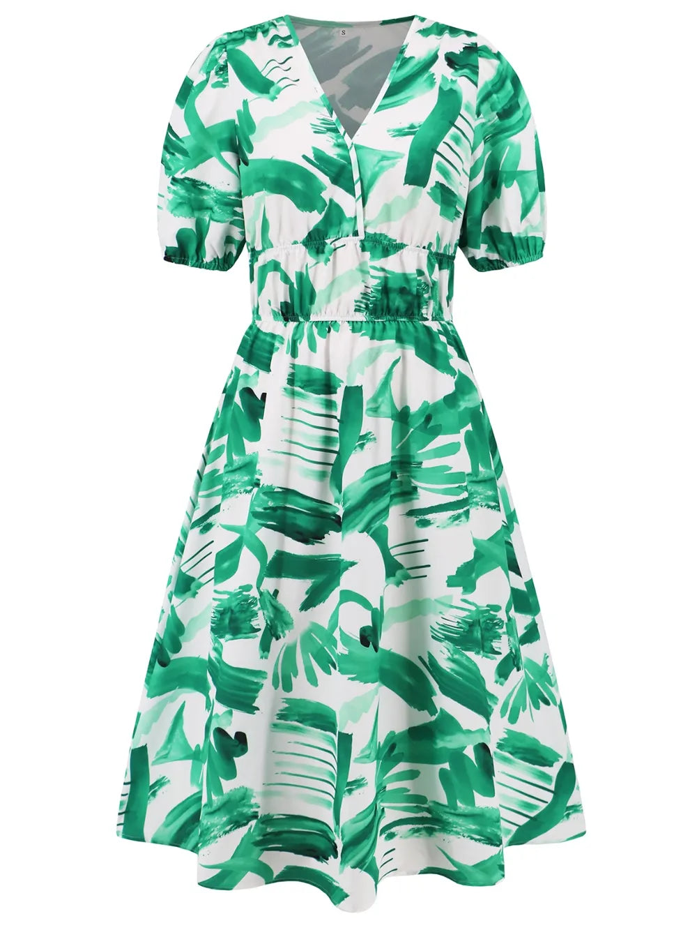 Ruched Printed Surplice Short Sleeve Dress - V.I.P Digital Presence