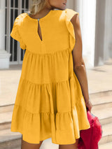 Ruched Round Neck Cap Sleeve Mini Dress - V.I.P Digital Presence