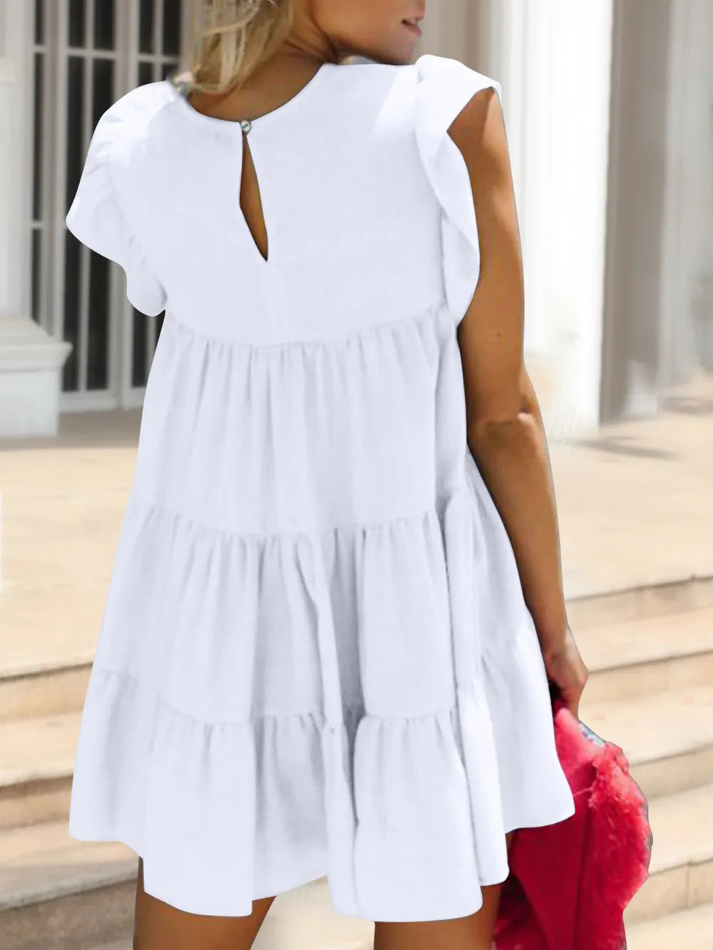 Ruched Round Neck Cap Sleeve Mini Dress - V.I.P Digital Presence