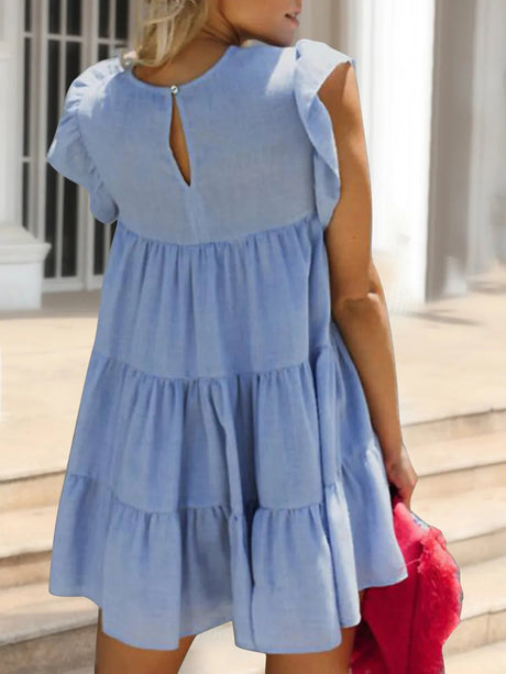 Ruched Round Neck Cap Sleeve Mini Dress - V.I.P Digital Presence