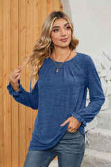 Ruched Round Neck Flounce Sleeve T-Shirt - V.I.P Digital Presence