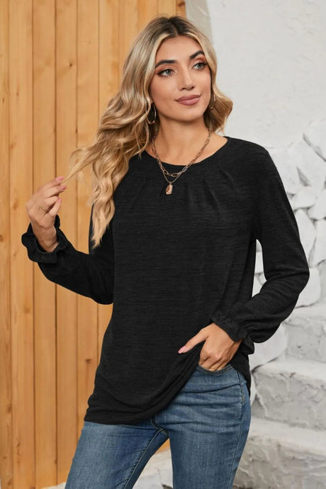 Ruched Round Neck Flounce Sleeve T-Shirt - V.I.P Digital Presence