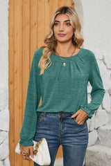 Ruched Round Neck Flounce Sleeve T-Shirt - V.I.P Digital Presence