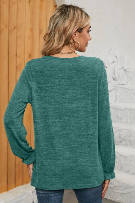 Ruched Round Neck Flounce Sleeve T-Shirt - V.I.P Digital Presence