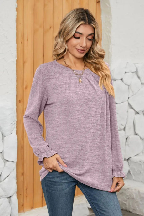 Ruched Round Neck Flounce Sleeve T-Shirt - V.I.P Digital Presence