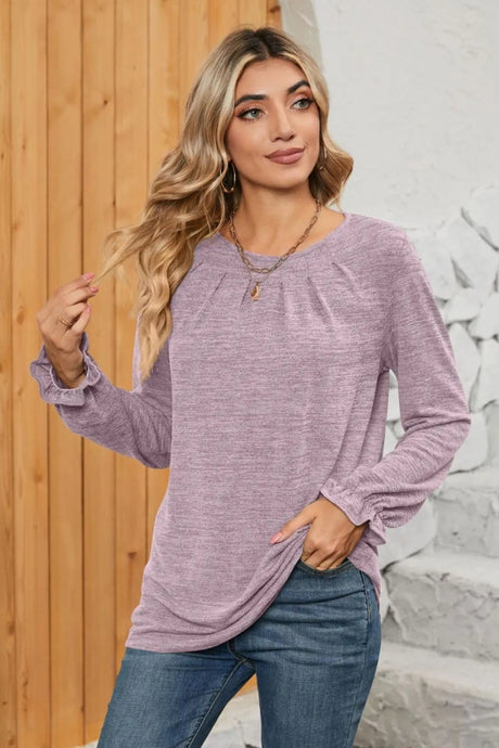 Ruched Round Neck Flounce Sleeve T-Shirt - V.I.P Digital Presence
