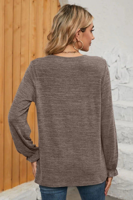 Ruched Round Neck Flounce Sleeve T-Shirt - V.I.P Digital Presence
