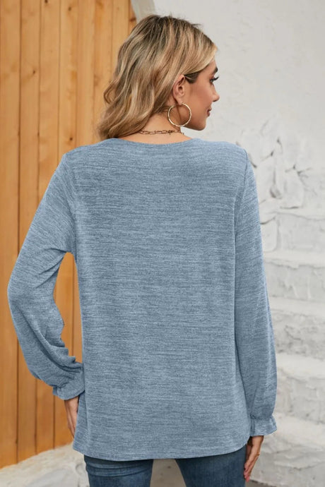 Ruched Round Neck Flounce Sleeve T-Shirt - V.I.P Digital Presence