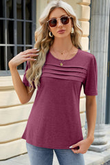 Ruched Round Neck Short Sleeve T-Shirt - V.I.P Digital Presence