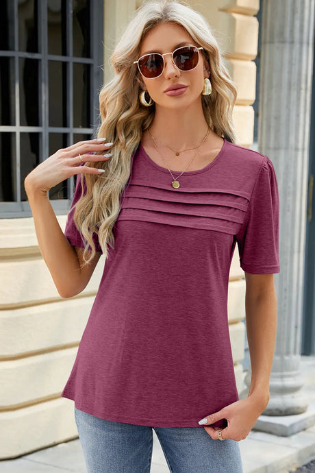 Ruched Round Neck Short Sleeve T-Shirt - V.I.P Digital Presence