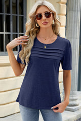 Ruched Round Neck Short Sleeve T-Shirt - V.I.P Digital Presence