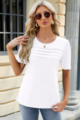 Ruched Round Neck Short Sleeve T-Shirt - V.I.P Digital Presence