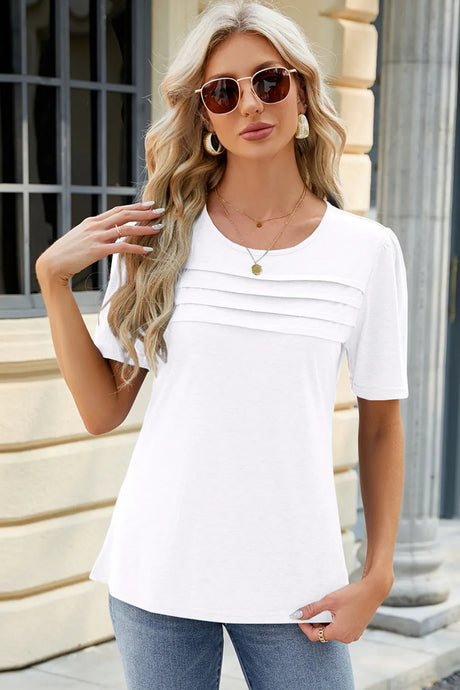 Ruched Round Neck Short Sleeve T-Shirt - V.I.P Digital Presence