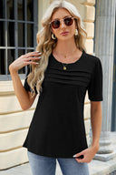 Ruched Round Neck Short Sleeve T-Shirt - V.I.P Digital Presence