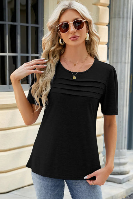Ruched Round Neck Short Sleeve T-Shirt - V.I.P Digital Presence