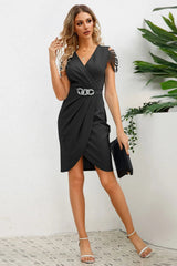 Ruched Surplice Cap Sleeve Mini Dress - V.I.P Digital Presence