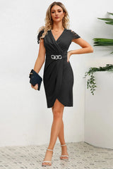 Ruched Surplice Cap Sleeve Mini Dress - V.I.P Digital Presence