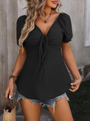 Ruched V-Neck Flounce Sleeve Blouse - V.I.P Digital Presence