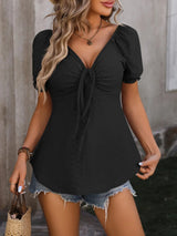 Ruched V-Neck Flounce Sleeve Blouse - V.I.P Digital Presence