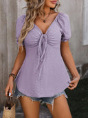 Ruched V-Neck Flounce Sleeve Blouse - V.I.P Digital Presence