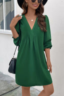 Ruched V-Neck Flounce Sleeve Dress - V.I.P Digital Presence