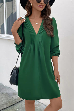Ruched V-Neck Flounce Sleeve Dress - V.I.P Digital Presence