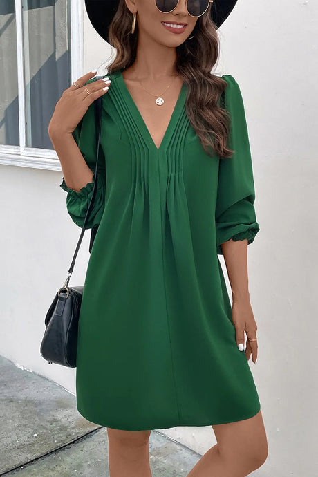 Ruched V-Neck Flounce Sleeve Dress - V.I.P Digital Presence