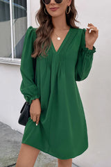 Ruched V-Neck Flounce Sleeve Dress - V.I.P Digital Presence